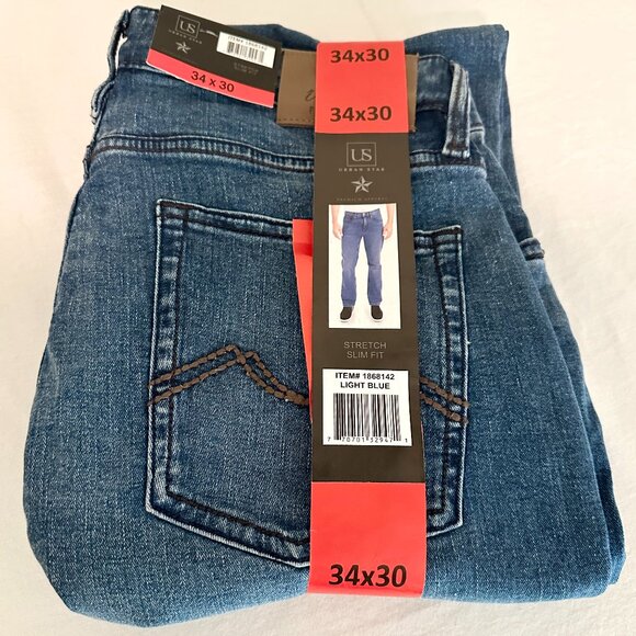New Urban Star Premium Apparel  Men's Stretch Jeans Size 34X30 Blue Slim Fit - Picture 1 of 15
